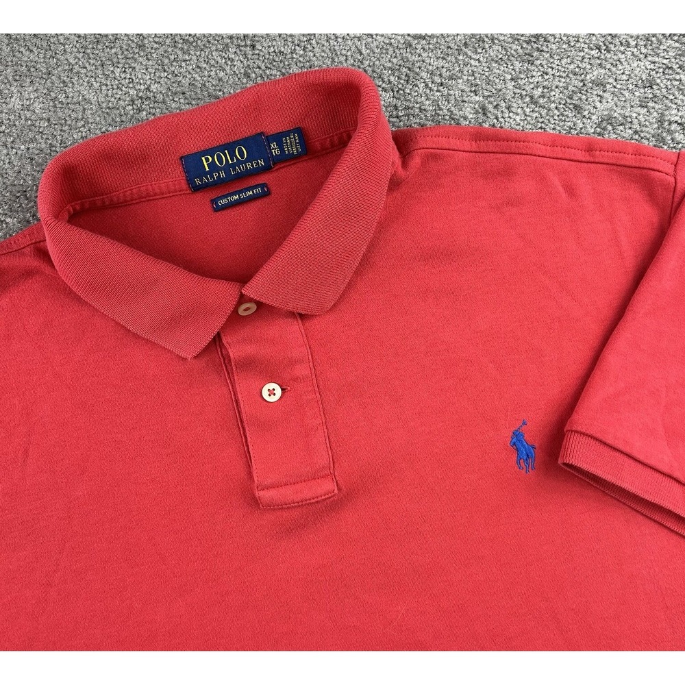 Polo Ralph Lauren Mens XL Custom Slim Fit Short Sleeve Polo Shirt Red Blue Pony